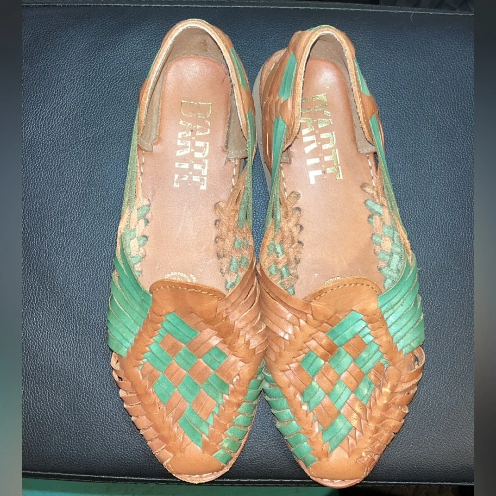 ✨ Tan & Teal Leather Huarache Sandals | Women’s Size 7 | Like New ✨ - Picture 1 of 8